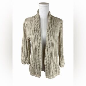 Christopher & Banks Women’s M Beige 100% Cotton Cable Knit Open Front Cardigan